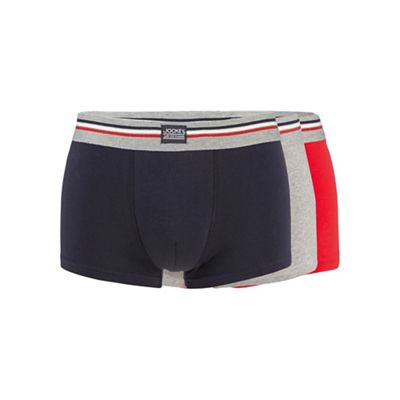 Pack of three red navy and grey trunks